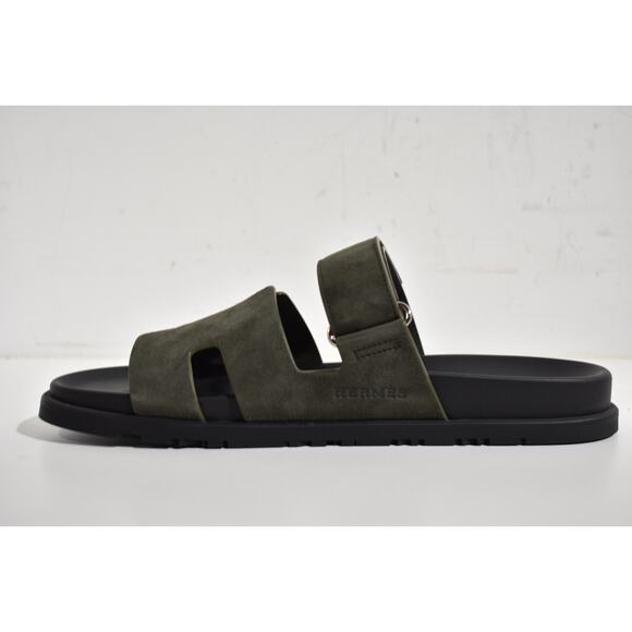 Hermes Chypre Sandal Vert Foret Green Black H Logo Slide Slip On Flop Flat 44 11 - Picture 8 of 12